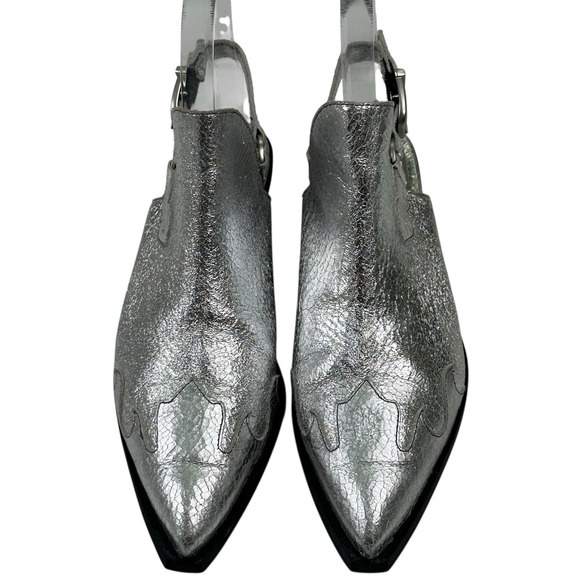 Allsaints Desola Silver Leather Slingback Western Mules Womens 8 US 38 EU $379 - Picture 2 of 11